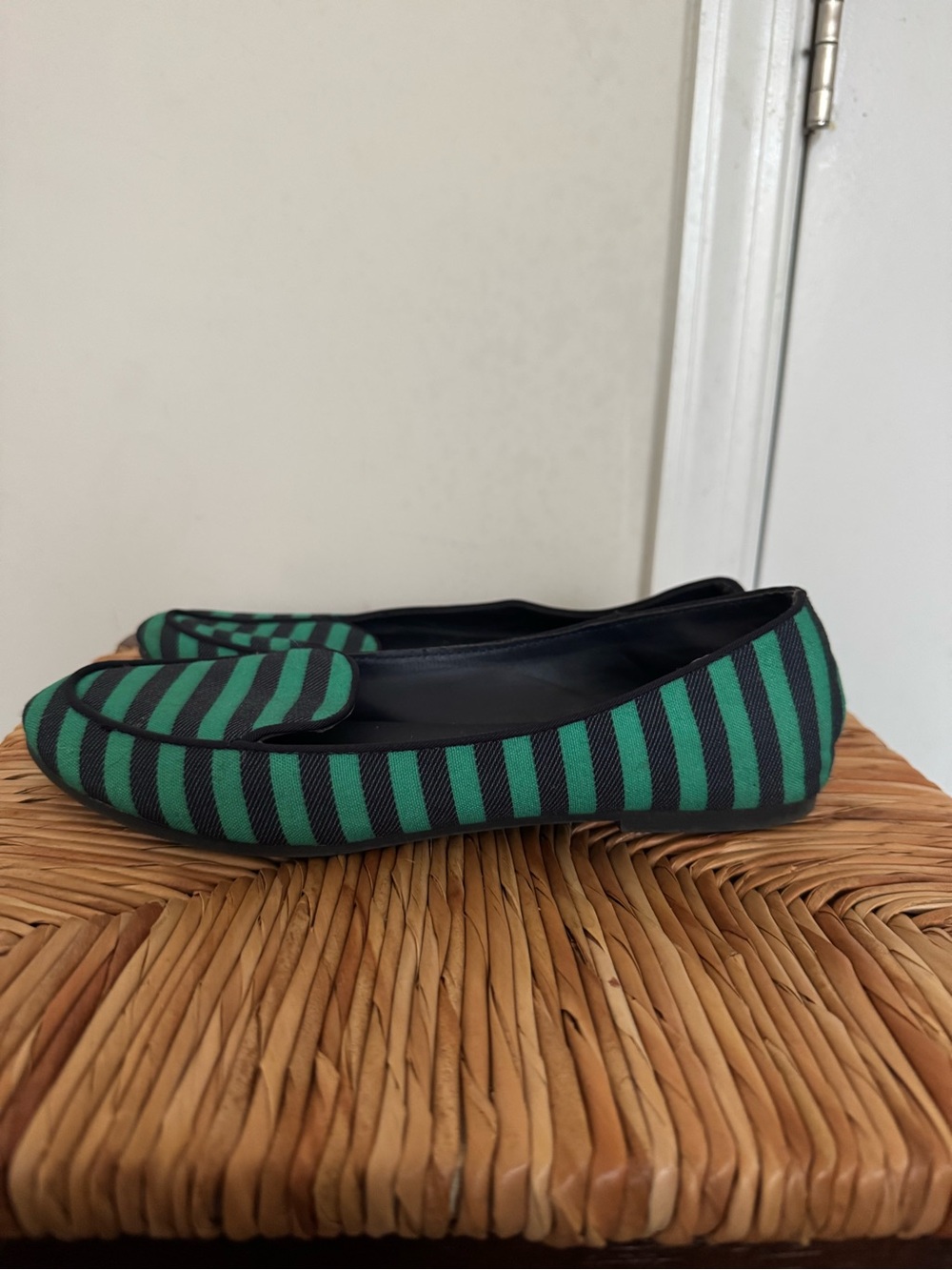 Striped Green and navy Women’s Loafers size 8